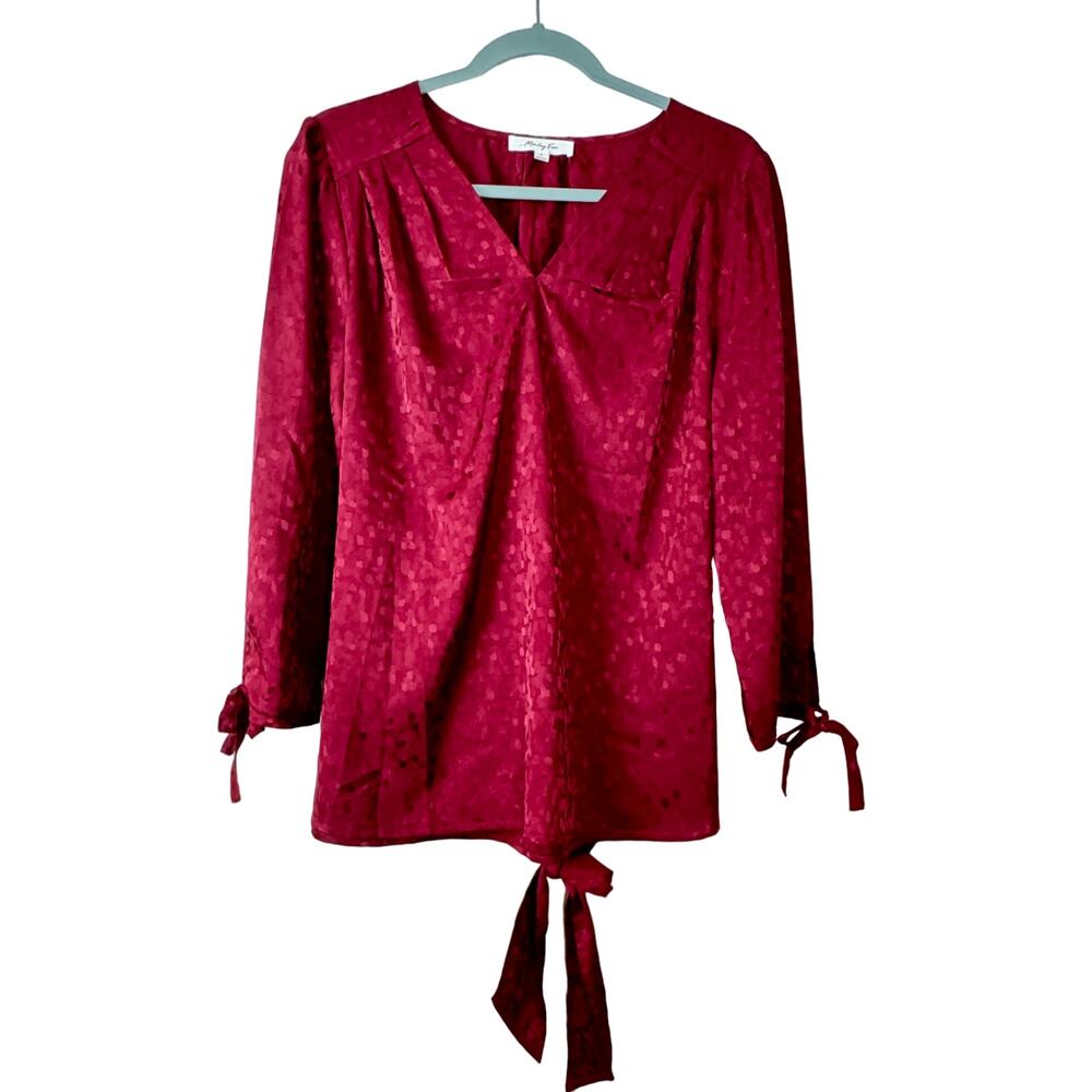Monday Fun 3/4 Sleeve V-Neck Blouse - Burgundy NWOT Size Large